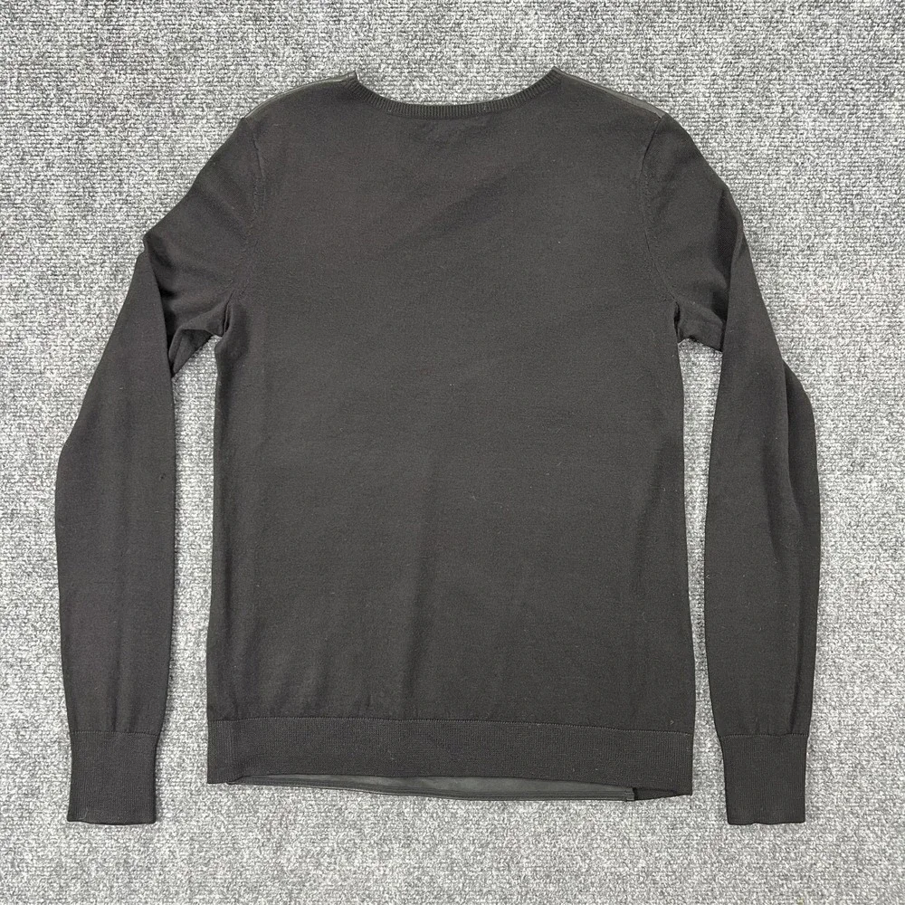 Vince Sweater Womens XS Black Lamb Leather Front Wool Knit Crew Pullover - Picture 2 of 9